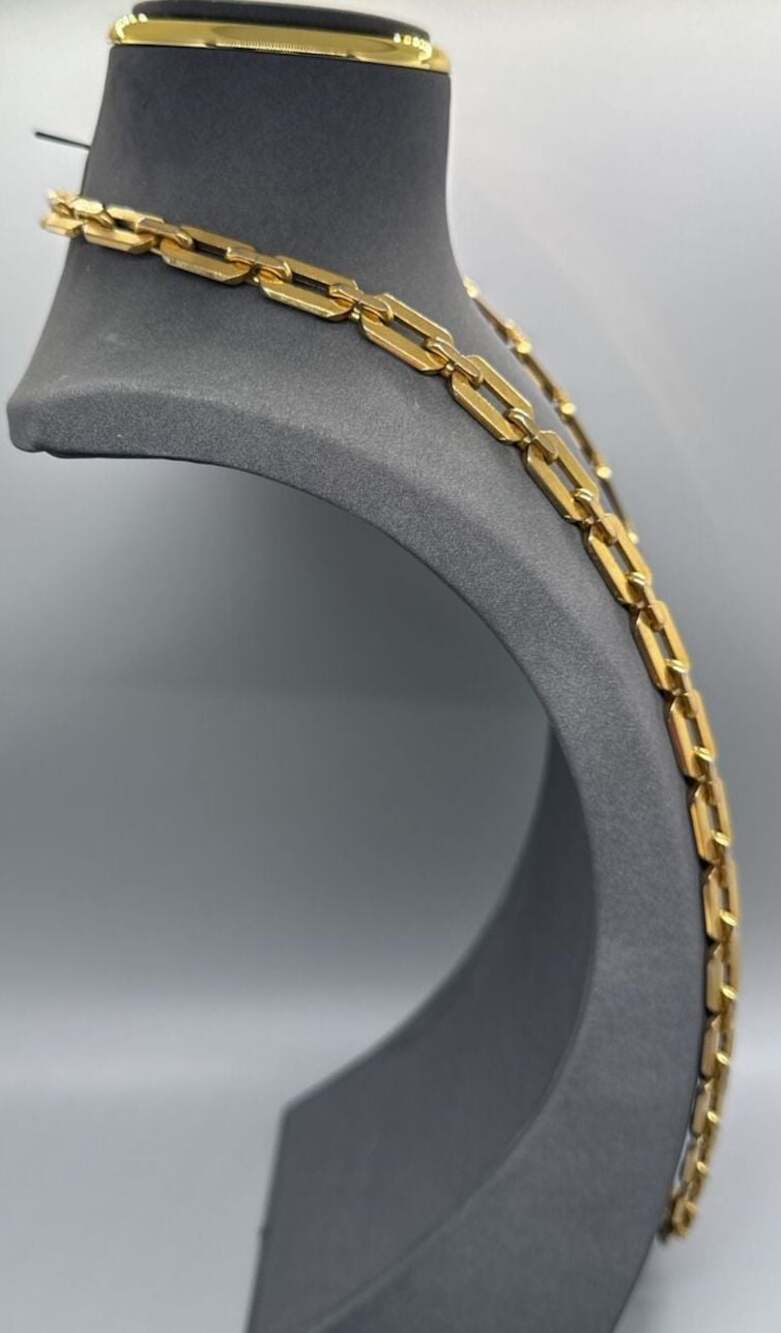 Crown Trifari Gold Tone Chunky Heavy Link Chain Necklace Retro Signed Vtg - Picture 6 of 16